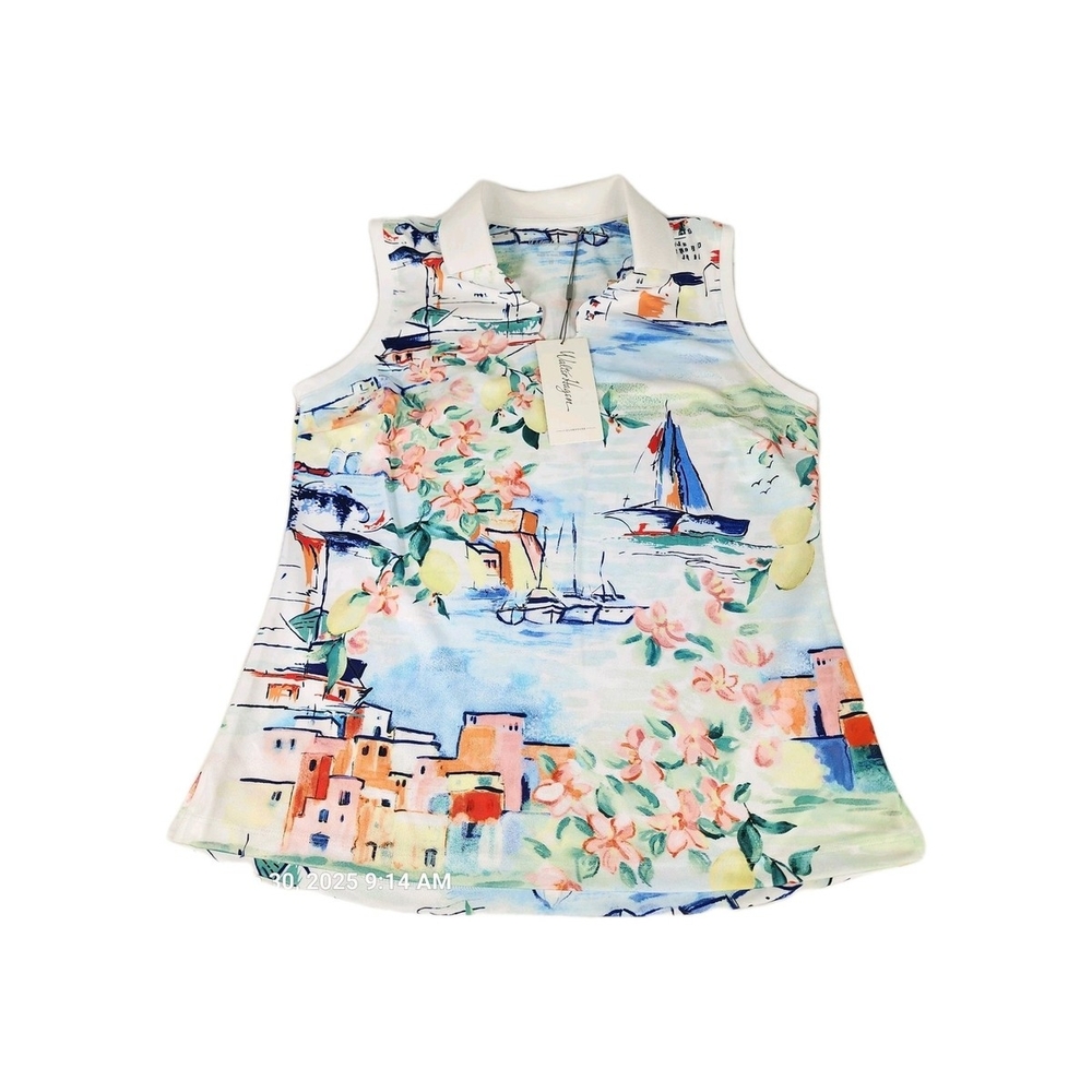 Walter Hagen Women's Golf Polo Shirt Tank Sleeveless Sicily Scape Scallop UPF|XS